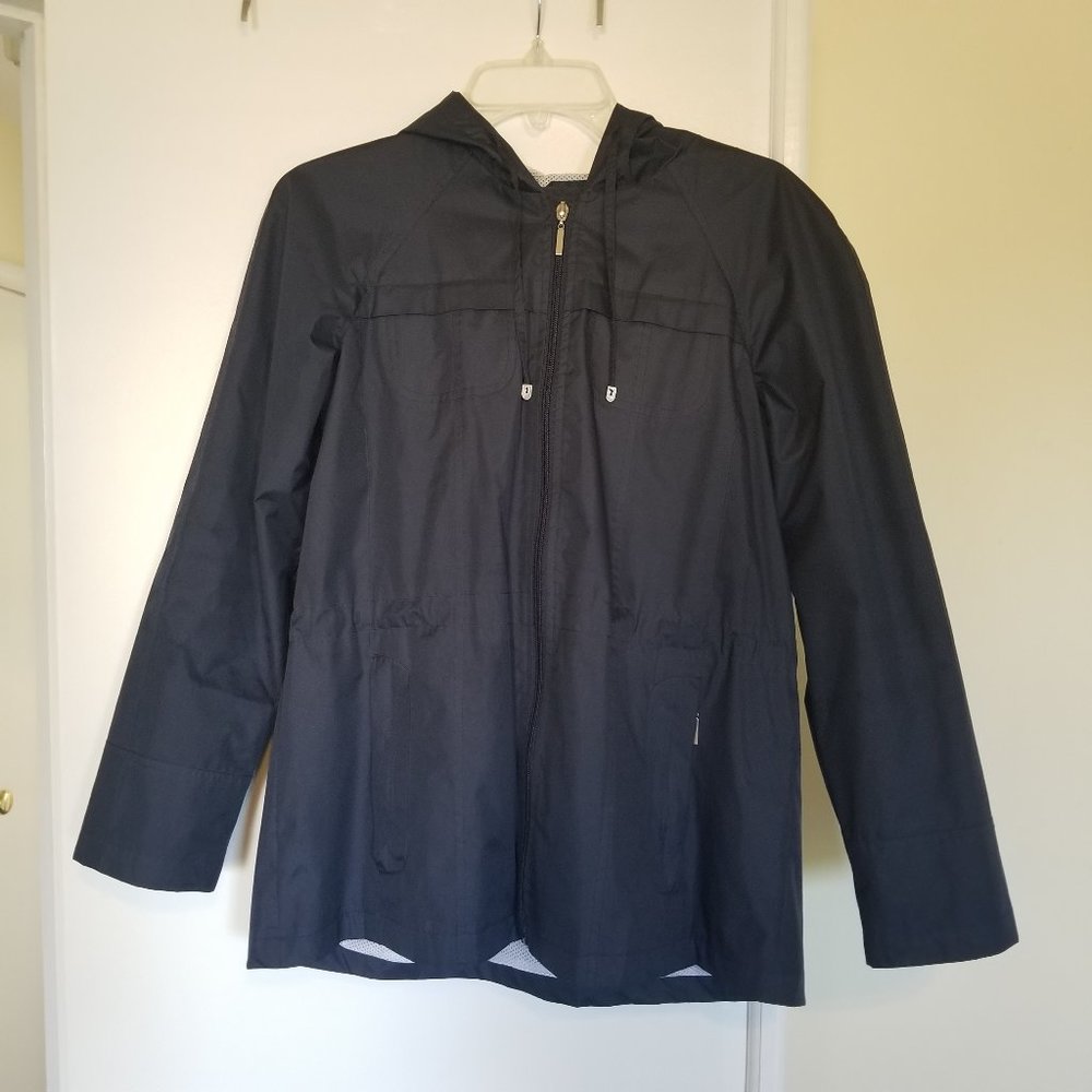 Fleet Street Navy Blue Hooded Mesh Water-Resistant Rain Jacket (Size S)